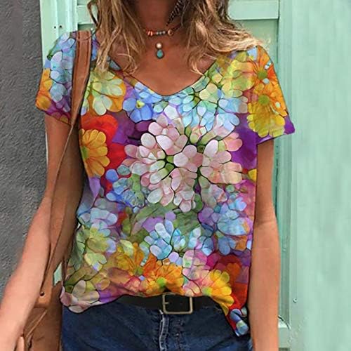 Majica sa cvetnim štampanim šablonom za žene dame plus veličine V vrat puloveri modni ulični stil Tees Casual bluza