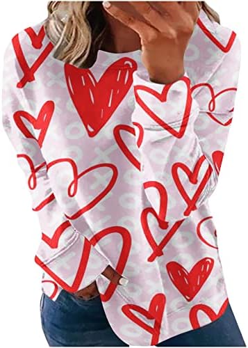 Dan zaljubljenih Oversized duksevi žene vole srce grafički Print majice dugi rukavi pulover vrhovi bluza