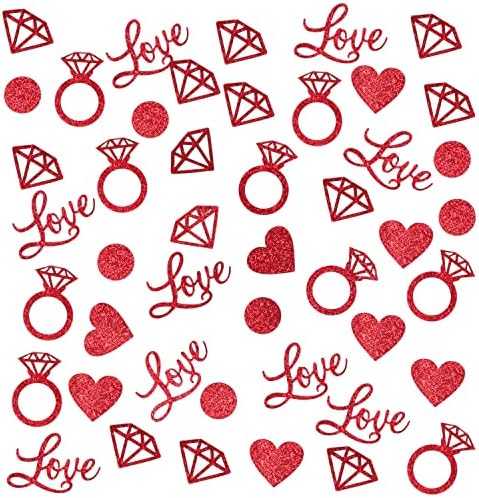 Honbay 100pcs crvena ljubav srca Dijamantni prsten Glitter Confetti, Spinkle Confetti, Dekoracija za zabavu Confetti, za dan zaljubljenih,