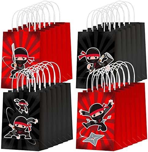 24 kom. Ninja stranka Favorizirane torbe Ninja papir poklon torbe s ručkama Ninja Goodie torbe Karate tretiraju slatkiše za bombone