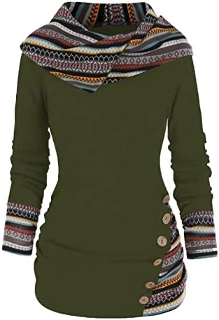NOKMOPO ženske haljine Plus Veličina O-izrez Dugi rukav čvrsti Botton Pachwork asimetrični džemper