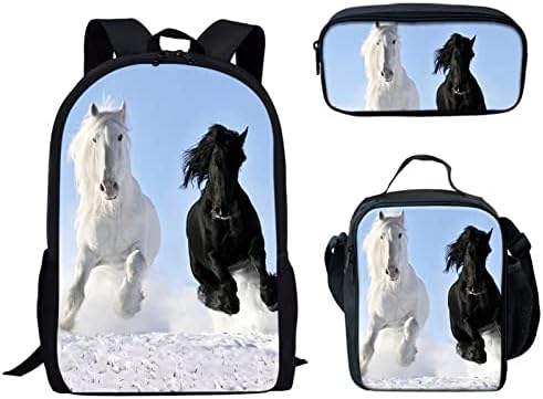 Bulopur 3d crni konj Studentski ruksaci, trčanje bijeli konji platnena Školska torba za knjige za koledž ruksak za Laptop, plava torba