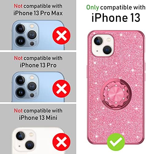 Henpone kompatibilan za iPhone 14 & amp; iPhone 13 Case Glitter Bling Case sa prstenastim postoljem za žene djevojke slatka TPU Branik