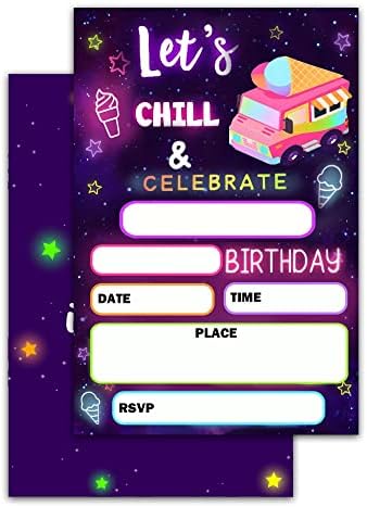 Pozivi za rođendan sa kovertama, set 20, dugih krema za rođendan kamion, hajde, hajde da se ohladi i slavimo rođendanske zabave slavljenog