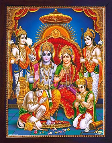 Handicraftstore Hanuman u Holy Ram Darbar, Lord Ram sa Sita i Bharat i Hanuman pokazuje svoju zahvalnost, plakat print za uređenje