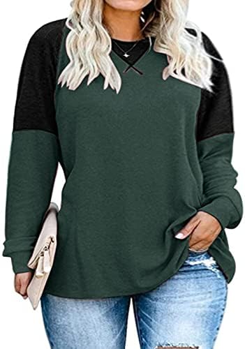 Usuming Plus size Crewneck bluza za boju bloka za spajanje majica dugih rukava Ležerne tunike