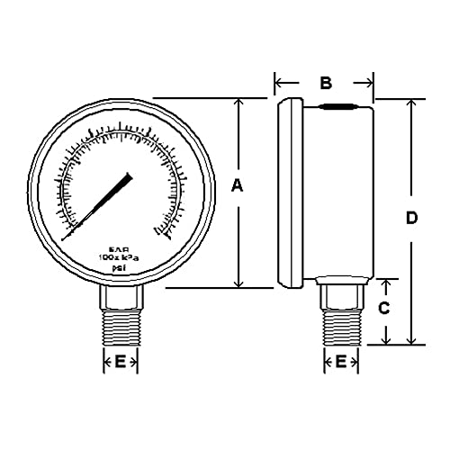 PIC mjerač 302L-204E 2 Dial, 0/100 PSI raspon, 1/4 muško Npt Veličina priključka, središte leđa Glicerine ispunjena mjerač tlaka sa