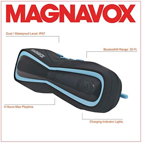 MAGNAVOX MMA3639-BK prijenosni Vanjski vodootporni Stereo zvučnik sa Bluetooth bežičnom tehnologijom U Crnoj i plavoj boji | punjiva