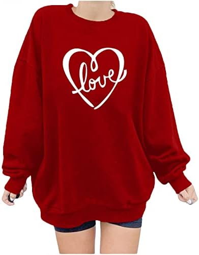 Jjhaevdy Womens Cute Love Heart Print Tops Happy Valentinovo košulje Grafički dugi rukav Ležerne prilike pulover