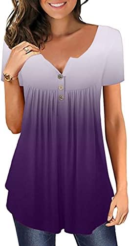 Bluze tunike Wenini za žene - Ženske košulje s kratkim rukavima V rect majica Gradient Gumb Up Bluza za žene Tees