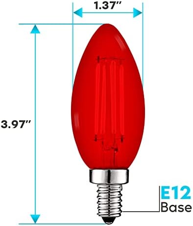 LUXRITE E12 LED Filament crvene sijalice, 4.5 W , obojena staklena sijalica kandelabra, ul navedena, E12 baza, unutrašnja Vanjska,