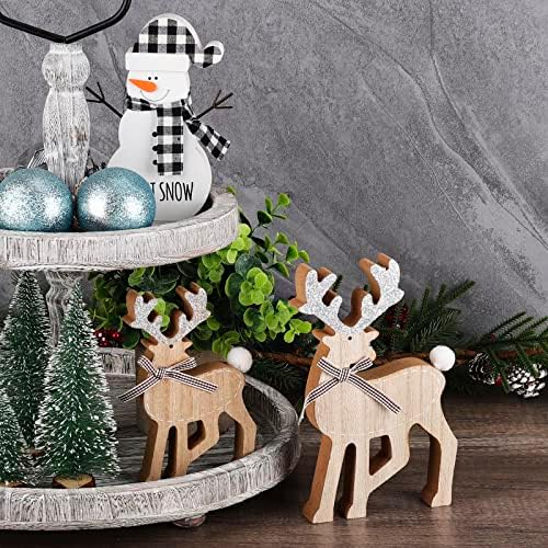 Mali božićno stablo 3 pakete i rustikalne drvene figurine figurine od 2 za božićni organski dekor