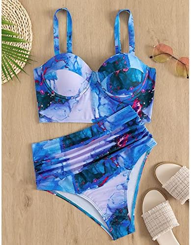 Plus Kupaći Kostim Halter Prednji Kupaćih Kostima Push Ruched Swimsuit Print Up High Two Piece Tops+Šorts Ženski Kupaći Kostim