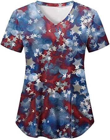 Majice američke zastave za žene 4. jula ljetna kratka rukava V vrat majica sa 2 džepa bluze praznična Ležerna radna odjeća