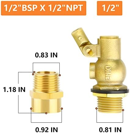 BASHER 1PCS 1/2 304 kuglični ventil od nehrđajućeg čelika sa 1/2 g ženka X 1/2 NPT muški adapter, DN15 podesivi spremnik za vodu plutaju