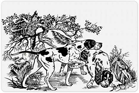 Ambesonne lovačka prostirka za kućne ljubimce za hranu i vodu, Lovački psi u šumi monohromatski crtež Engleske pasmine pokazivača