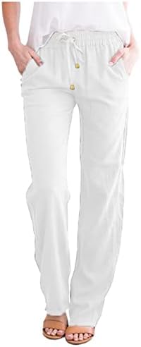 Pamučne platnene hlače Žene Ljetni Harem Capris Hlače Labavi fit plaža joga hlače visoke elastične struke duge pantalone s džepovima