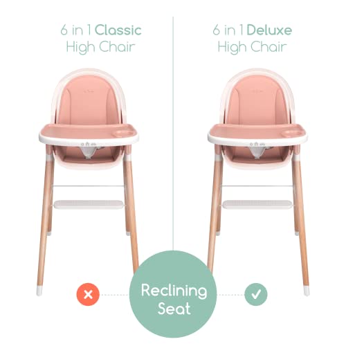 Djeca dizajna klasična drvena visoka stolica koja se ne može nasloniti 6 u 1 sa uklonjivim jastukom-roze