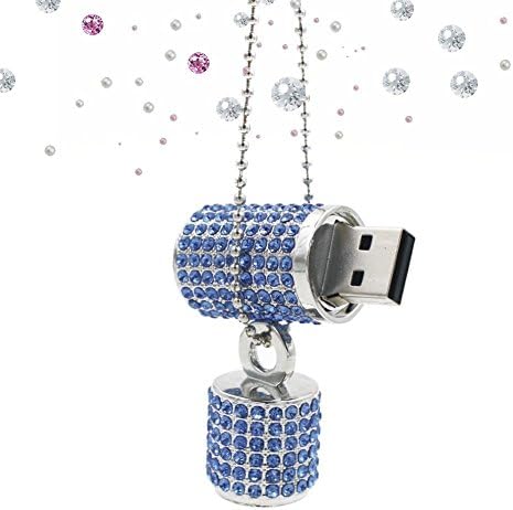 Wooteck USB Flash Drive, Bling Rhinestone Diamond Crystal Glitter ruž za usne Skidanje ogrlice od nakita, 64GB, morsko plavo