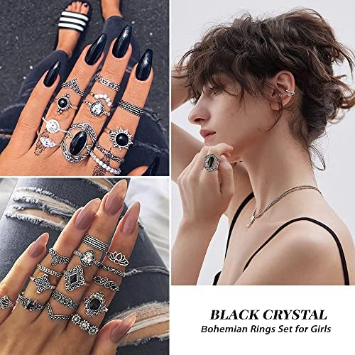 KISSWIFE 36kom Vintage Silver Knuckle Rings Set za žene djevojke, Zapadni nakit, estetski prstenovi, Bohemian Midi Ring Bulk, tirkizni