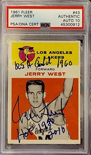 Autogram Jerry West 1961 potpisala potpisanu fleer ROOKIE CARD AUTH natpis PSA AUTO 10 - Košarkaške karate Rookie kartice