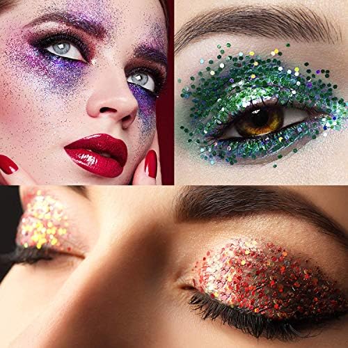 8 kutija Makeup Face Body Glitter, 6 boja Labavi holografski kozmetički Chunky Glitter za Noć vještica, lica, očiju, karoseriju, kosu,