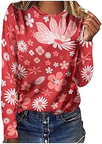 Vrhovi za žene za Valentinovo cvjetni cvjetni print Tunic Top Jesen Ležerne prilike dugih rukava izrez labavi fit bluza majica