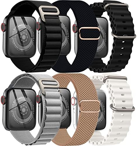 6 Pack Band - Alpine LOOP + Ocean Band + Fortty najlonski opseg Kompatibilan sa Apple Watch Band 38mm 40mm 41mm za muškarce, podesivi