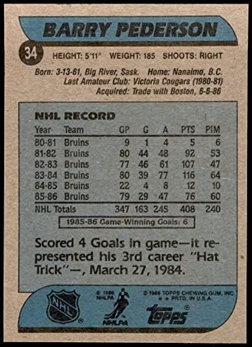 1986 TOPPS 34 Barry Pederson Vancouver Canucks NM / MT Canucks