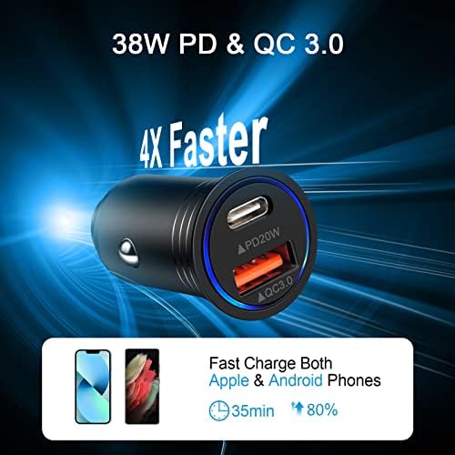 USB C car Charger Fast Charing, 38w Mini Car USB Charger PD & amp; QC 3.0 2 Port Car Charger brzo punjenje za iPhone 14 13 12 Pro