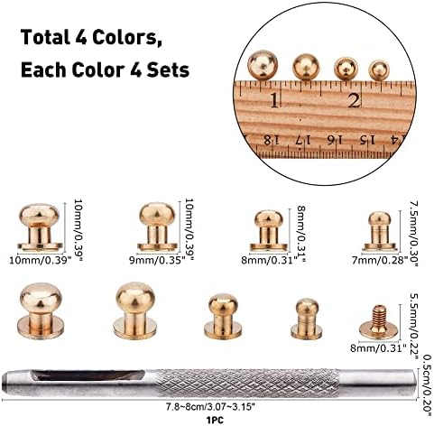 PH Pandahall gumb, 64 seta 4 boje 7 8 9 10mm metalni klinovi za zakovice odvijačica metalna začinjača za nokte za diy kožne obrtni