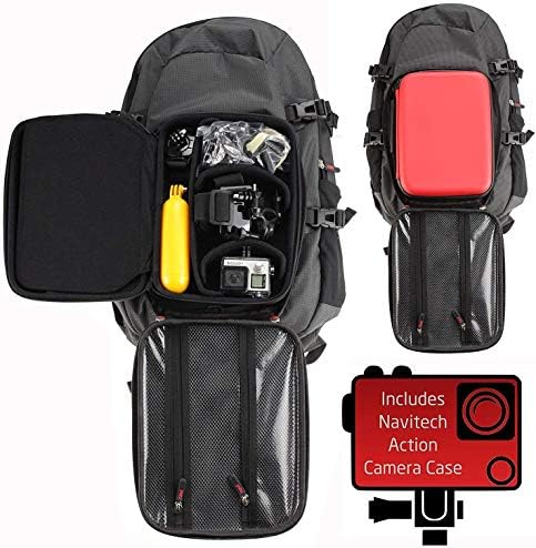 Navitech action ruksak za akciju i crvena kutija za pohranu s integriranim remenom prsa - kompatibilan sa tektolozom Sportske kamere