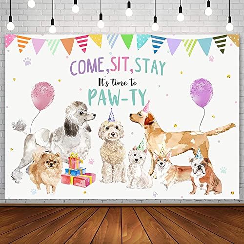 Sendy 7x5ft štene pas Sretan rođendan pozadina Hajde Paw-ty doggy pet Party Dekoracije zalihe paw Prints balon boja Zastava bday fotografija