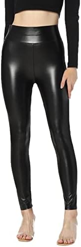 Žene Faux kožne gamaše visokog struka PU pantalone i tople hlače vruće noge za žene 80-ih kapri hlače
