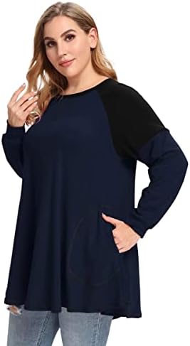 Malace Boja blok vrhovi sa džepom plus veličine lagane duksere dugih rukava tunika ženske majice Raglan pulover