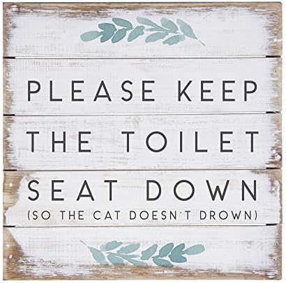 Jednostavno rečeno, Inc Savršene palete Petites - Smiješno držite toaletni znak dolje, 8x8 u drveni znak PET18858