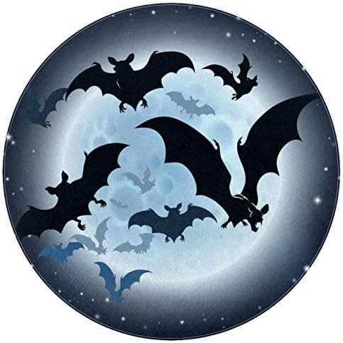 LLNSUPPLY Kids Rug 4 Ft veliki okrugli tepisi za djevojčice dječake Baby-Happy Halloween Bat, Home Decor sklopiva podloga za igru