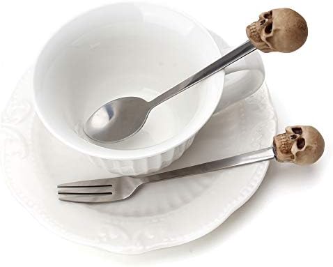 Xinally 2 kompleta Creative Resin Skull Set viljuški i kašika 304 pribor za jelo sa desertnom viljuškom od nerđajućeg čelika za kafu od nerđajućeg čelika