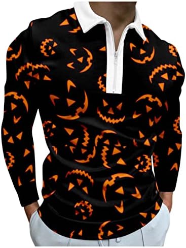 XXBR Halloween Polo majice, 1/4 Zip vrat Halloween Funny grafički grafički pucks dugi rukava Casual majica