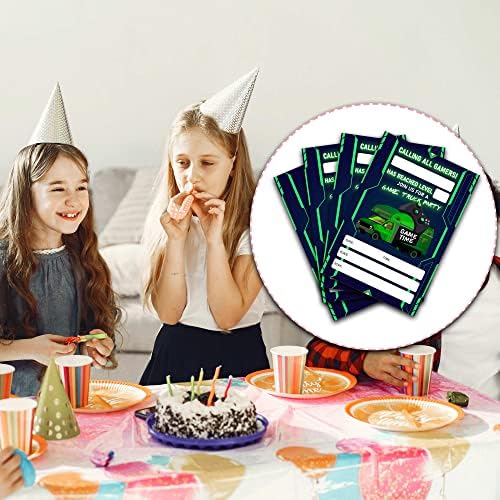Jrrioa 20 Green Truck Game Rođendanski pozivnice sa kovertama - video igara Rođendan za rođendan - dječji tinejdžeri rođendanski slavi