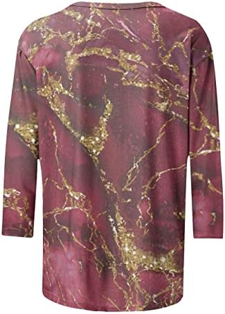 Majica za posade za ženske pejzažne vrhove tiskanih tiska 3/4 rukava plus veličine Duks trendi mramor Comfy pulover bluze