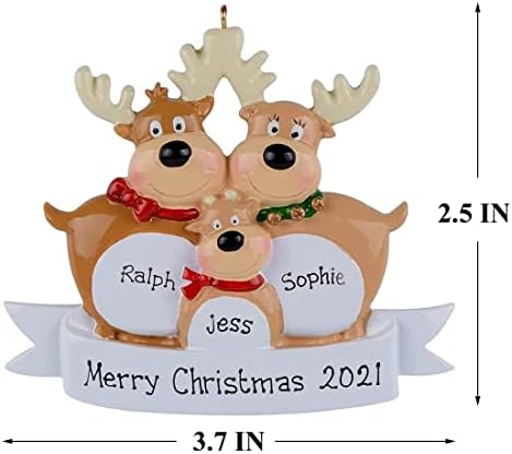DECORY Božićni porodični ukrasi za sobove 2021, personalizirani DIY porodično ime Ornament sobovi porodica od 3, 4, 5, ukrasi za ukrašavanje