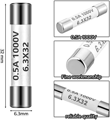 FF 0.5A 1000V DMM osigurači Brzo puhanje 1000V Multimetar osigurači Mesing izrađeni keramičkim osiguračima za DMMS, 6,3 x 32 mm