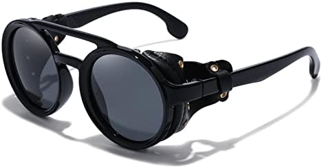 MUDIWRLO polarizirane okrugle Steampunk naočare za sunce sa kožnim bočnim dvostrukim mostom Retro naočare za muškarce i žene