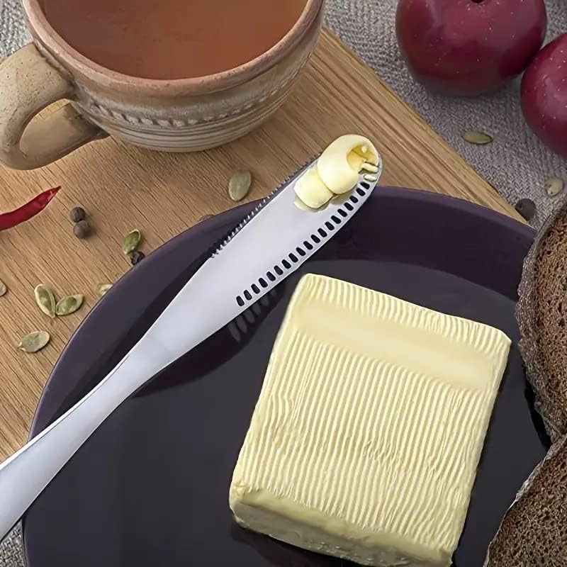 KOLVI od nehrđajućeg čelika raspršivač putera kuhinjski nož Gadget Curler Slicer aplikator multifunkcionalni sa nazubljenim rubom - lako namazani nož za puter za hladni puter i topli puter