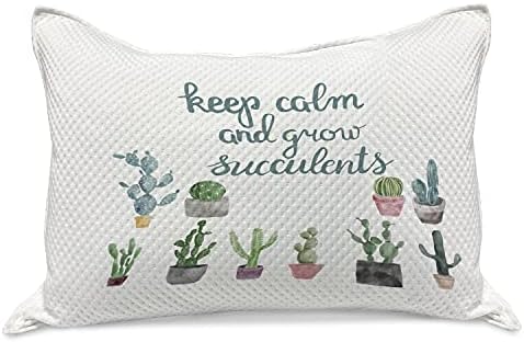 Ambesonne Držite miran pleteni jastuk od pletenog prekrivača, uzgajajte kaligrafika sa akvarelnim biljkama u loncima, standardnim
