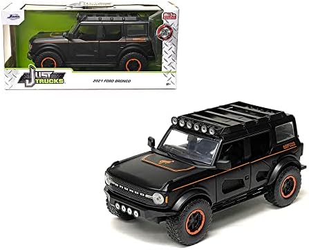 2021 Bronco mat crna sa narandžastim prugama i krovnim nosačem zarazni Desert dizajn samo kamioni serije 1/24 Diecast Model automobila
