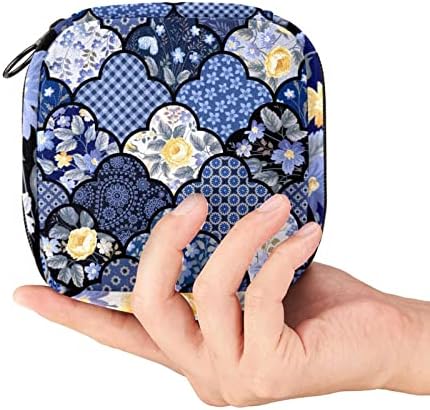 Plava Boho torba za šminkanje s geometrijskim cvijećem, kozmetička torba, Prijenosna toaletna torba za žene i djevojčice