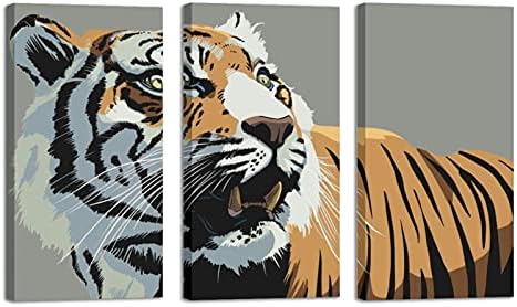 Zidna umjetnost za dnevni boravak, ulje na platnu veliki uokvireni tigrasti životinjski zubi Wild Artwork za uređenje kućne spavaće sobe 24x48
