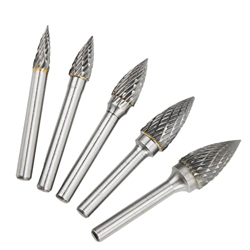 Keenso Carbide Burrs, 5 kom dvostruko rezani Carbide Rotary file Set sa 6mm / 0.24 in drškom za vazdušni automobilski brod Power Tools